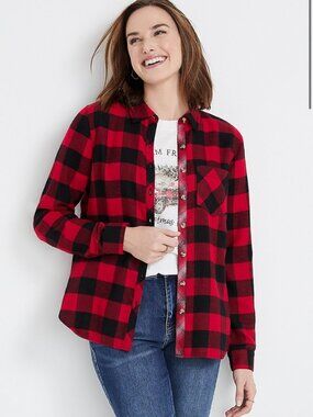 Maurice's Size Xl Cabin Red Buffalo Plaid Button Down Flannel Shirt Festive Top